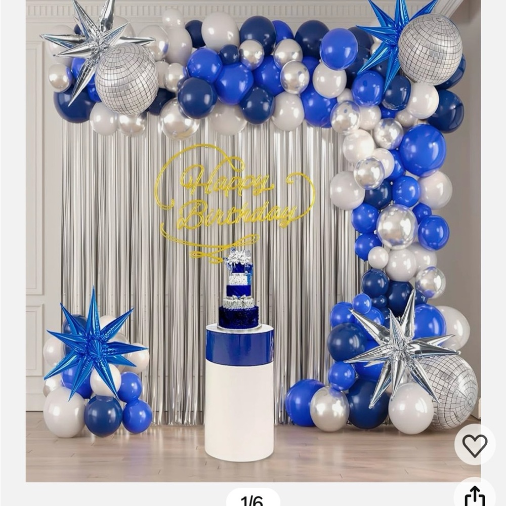 Blue and Silver Balloon Arch Party Decoration